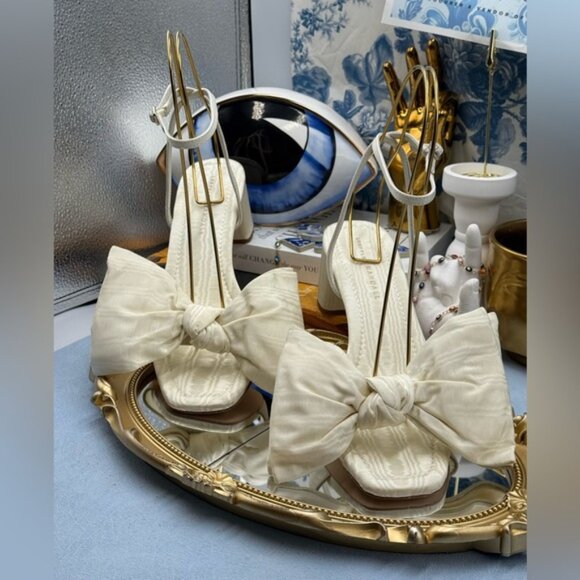 🆕 LOEFFLER RANDALL 🧿 NWOB Carmen Cream Moiré Bow Sandal, Sz 9 - Picture 5 of 12